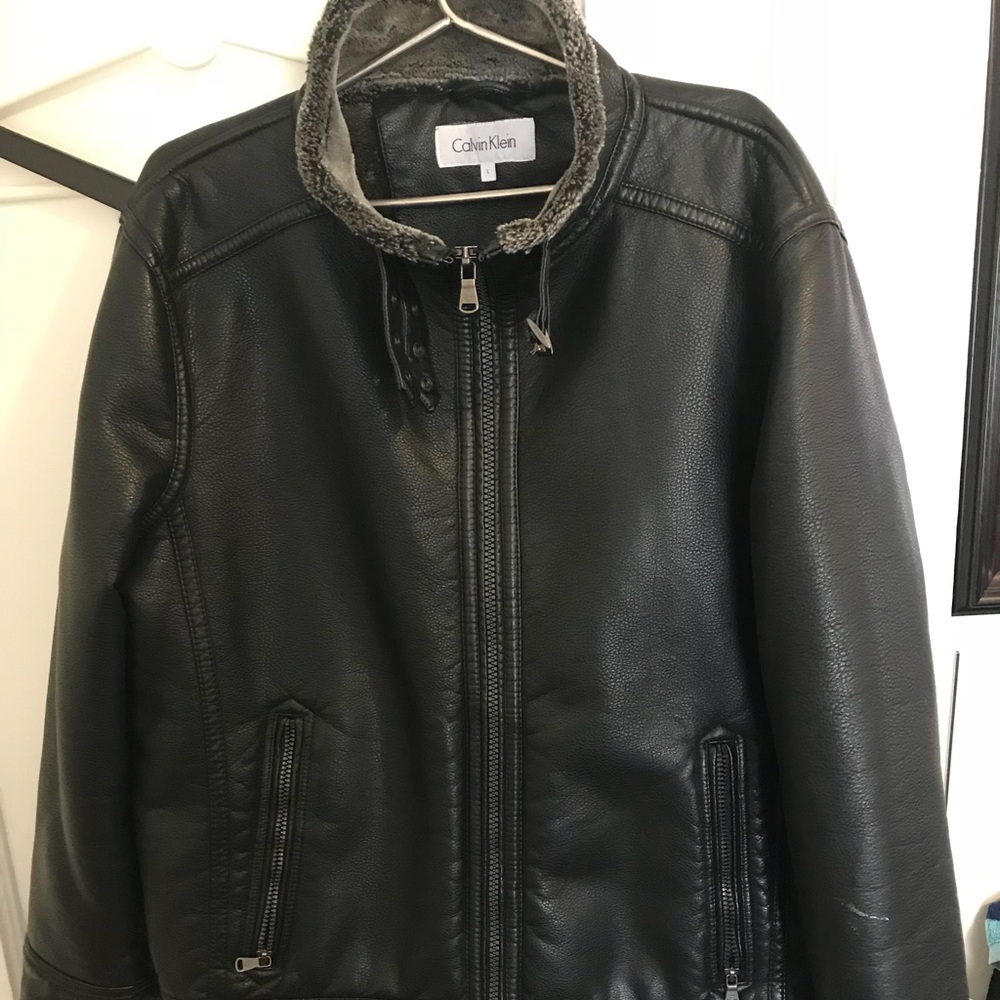 Calvin Klein Leather Jacket with Fur Inside